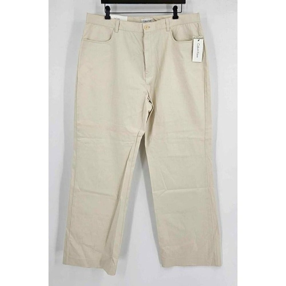 New Calvin Klein The Essex Flat Front Low Rise Boot Cut Light Putty Jean 38x32